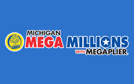 Michigan Megaplier Mega Millions logo on blue background